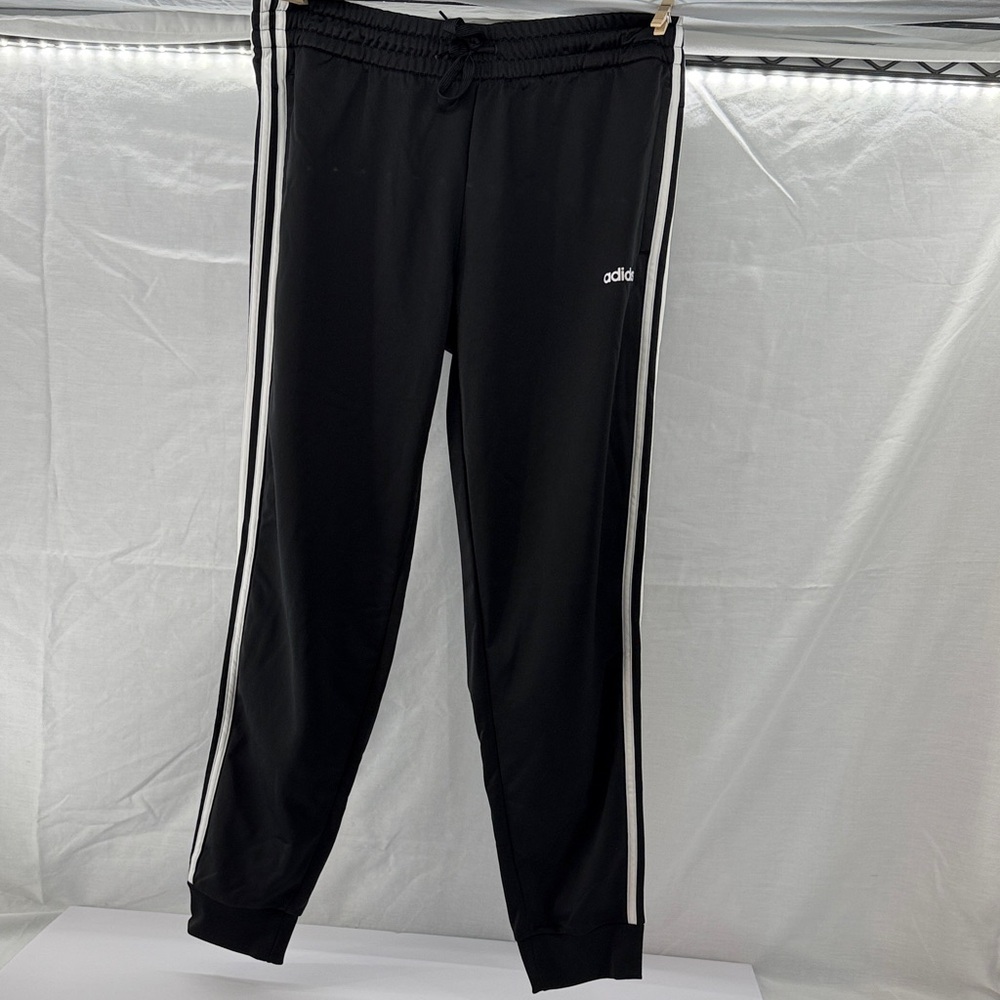 Adidas Men’s XL Black Joggers with 3 White Stripes